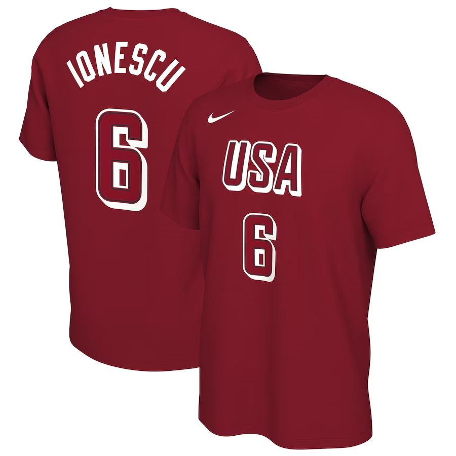 Men 2024 Paris Olympics USA basketball #6 Ionescu red T shirts->nba t-shirts->Sports Accessory